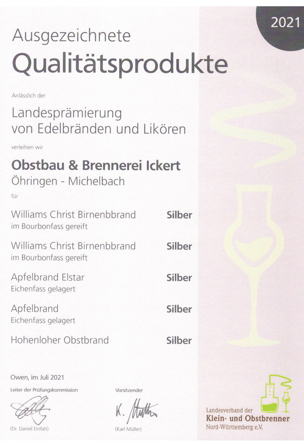 Williams Christ Birnenbrand, Schaps, Apfelbrand, Obstband, Hohenlohe