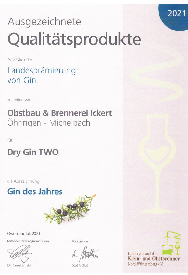 Gin, Dry Gin, Ickert, Hohenloher Gin, Gin des Jahres, Michelbach, Qualitätsprodukt